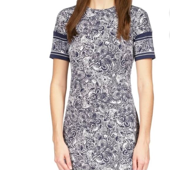 MICHAEL KORS Paisley Print Border Trim Blue Dress Size Women's Size S NWT - Picture 2 of 12